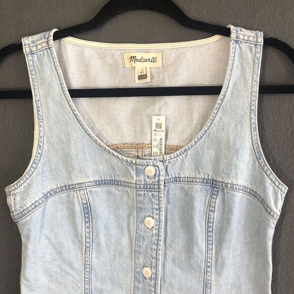 Madewell Top Sz 0 Denim Button Front Vest 100% Cotton Crop Tank Light Wash New* - Picture 2 of 13